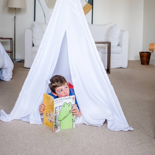 Young child with play tent