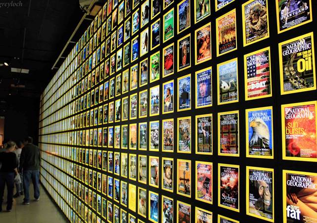 Wall displaying National Geography magazine covers