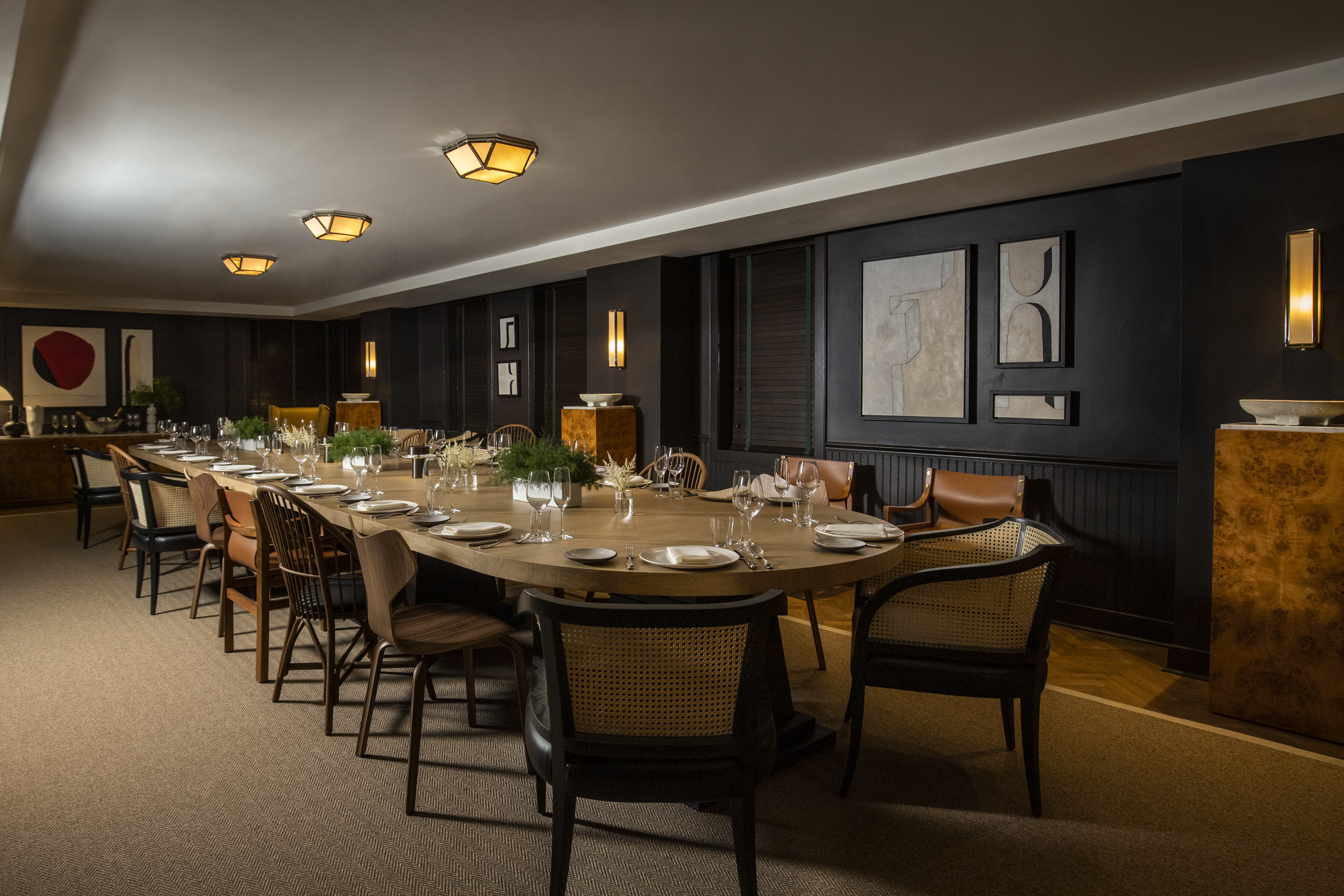 Parlor room set for dinner